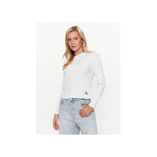 Calvin Klein Jeans Bluzka J20J221596 Biały Slim Fit ze sklepu MODIVO w kategorii Bluzki damskie - zdjęcie 168657999