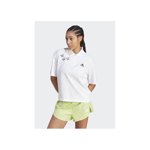 adidas Polo Scribble Embroidery IA3160 Biały Loose Fit ze sklepu MODIVO w kategorii Bluzki damskie - zdjęcie 168660558