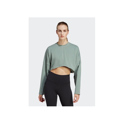 adidas Bluza Yoga Studio Crop Sweatshirt HR5086 Zielony Loose Fit ze sklepu MODIVO w kategorii Bluzy damskie - zdjęcie 168662349