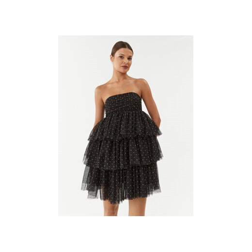 ROTATE Sukienka koktajlowa Mesh Mini Ruffle 111032100 Czarny Regular Fit ze sklepu MODIVO w kategorii Sukienki - zdjęcie 168666457