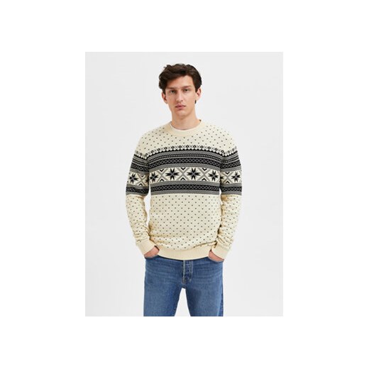 Selected Homme Sweter Claus 16086720 Beżowy Regular Fit ze sklepu MODIVO w kategorii Swetry męskie - zdjęcie 168671126