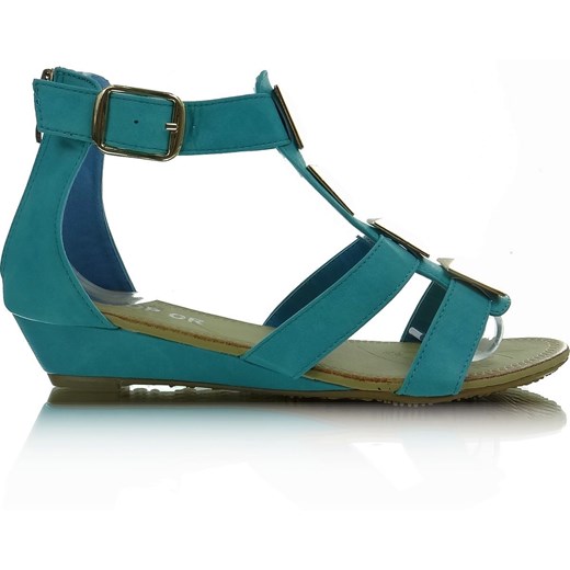 Sandały na niskim koturnie 6038-3B niebieskie kupbuty-com zielony sandały