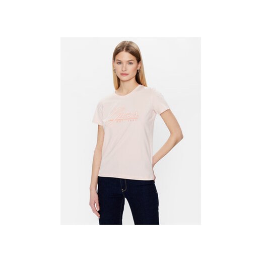 Guess T-Shirt Script W3GI36 I3Z14 Różowy Regular Fit ze sklepu MODIVO w kategorii Bluzki damskie - zdjęcie 168676246