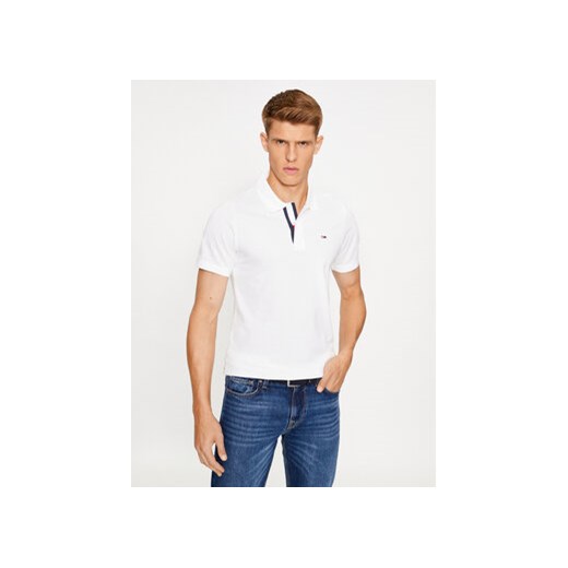 Tommy Jeans Polo Placket DM0DM15370 Biały Slim Fit ze sklepu MODIVO w kategorii T-shirty męskie - zdjęcie 168684358