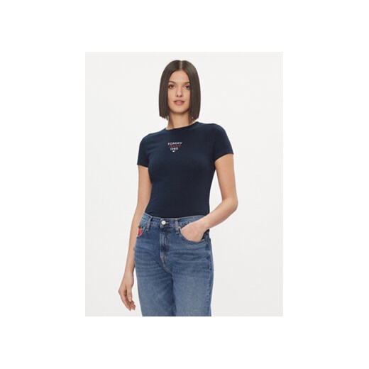 Tommy Jeans T-Shirt Essential DW0DW17357 Granatowy Slim Fit ze sklepu MODIVO w kategorii Bluzki damskie - zdjęcie 168684365