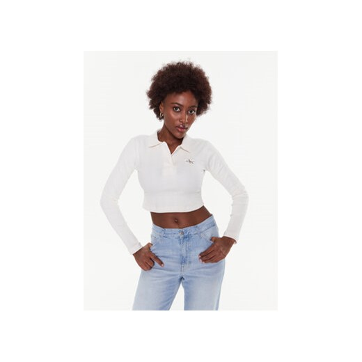 Calvin Klein Jeans Polo J20J220535 Écru Slim Fit ze sklepu MODIVO w kategorii Bluzki damskie - zdjęcie 168685969