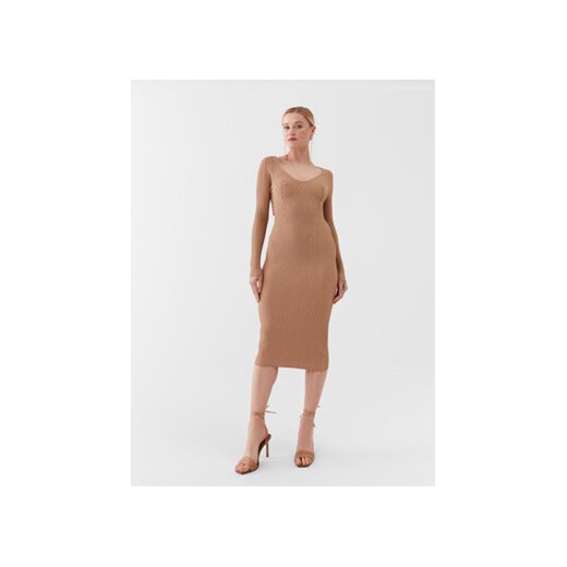 Guess Sukienka dzianinowa W3YK21 Z2U00 Beżowy Slim Fit ze sklepu MODIVO w kategorii Sukienki - zdjęcie 168687446