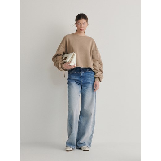 Reserved - Bluza z marszczonymi rękawami - beżowy ze sklepu Reserved w kategorii Bluzy damskie - zdjęcie 168704805