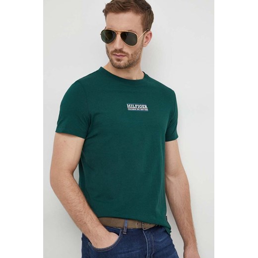 T-shirt męski Tommy Hilfiger zielony z bawełny z krótkim rękawem 