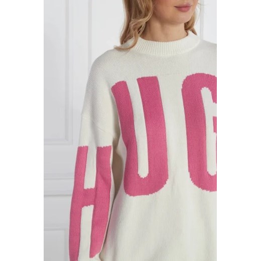 Sweter damski Hugo Boss beżowy z okrągłym dekoltem
