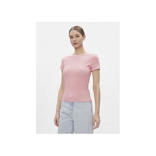 Tommy Jeans T-Shirt Essential DW0DW17383 Różowy Slim Fit ze sklepu MODIVO w kategorii Bluzki damskie - zdjęcie 168728458