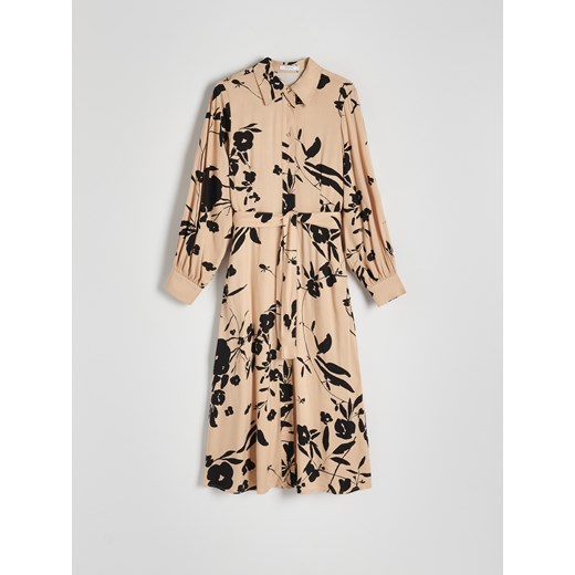 Reserved sukienka w kwiaty na uczelnię z długim rękawem koszulowa 