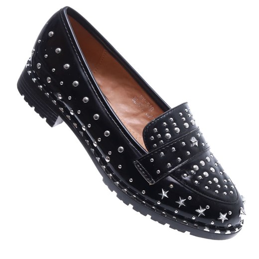 Czarne damskie półbuty mokasyny z ćwiekami /E10-3 15552 T150/ 38 Pantofelek24.pl