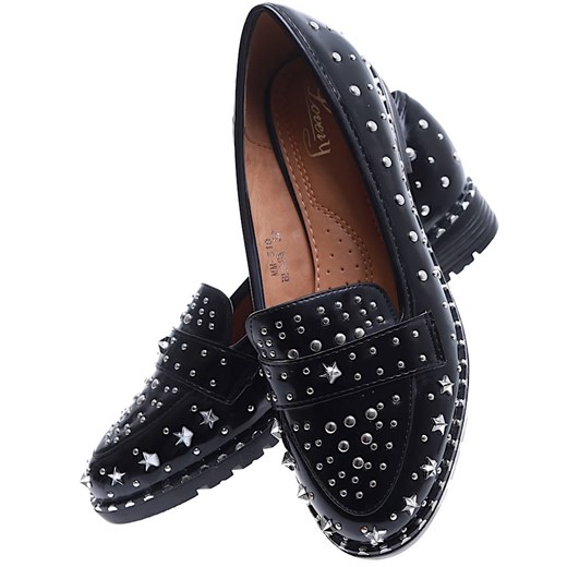 Czarne damskie półbuty mokasyny z ćwiekami /E10-3 15552 T150/ 38 Pantofelek24.pl