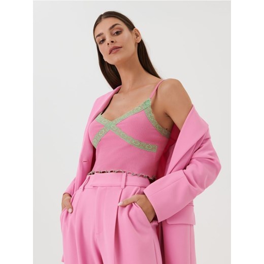 Sinsay - Crop top na ramiączkach - różowy ze sklepu Sinsay w kategorii Bluzki damskie - zdjęcie 168739949