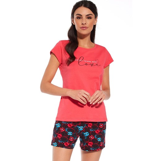 Bawełniana piżama damska With Love 628/275, Kolor czerwony-wzór, Rozmiar S, Cornette ze sklepu Intymna w kategorii Piżamy damskie - zdjęcie 168741575
