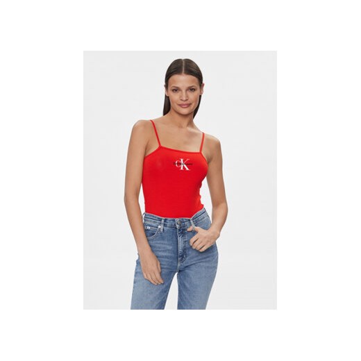 Calvin Klein Jeans Body Monologo J20J223421 Czerwony Slim Fit ze sklepu MODIVO w kategorii Body damskie - zdjęcie 168746539