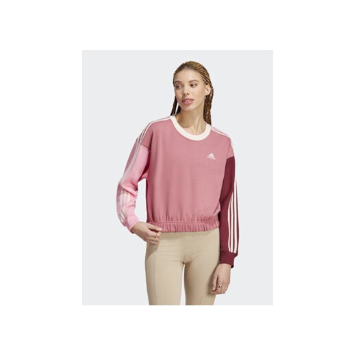 adidas Bluza Essentials 3-Stripes Crop Sweatshirt IC9875 Różowy Loose Fit ze sklepu MODIVO w kategorii Bluzy damskie - zdjęcie 168746636