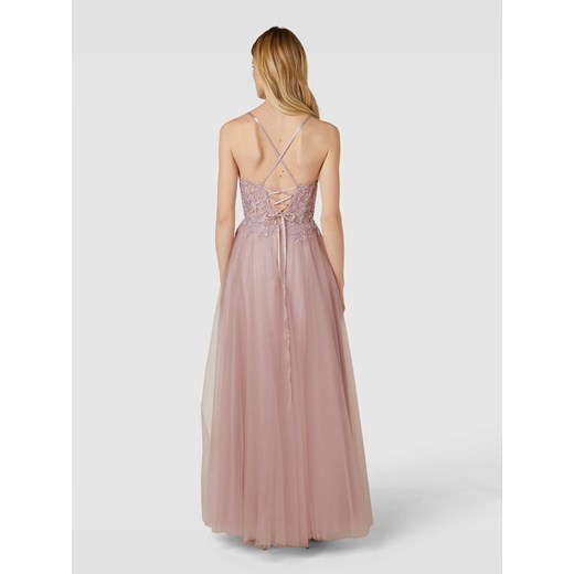 Sukienka Luxuar Fashion różowa maxi koronkowa rozkloszowana 