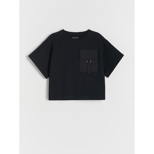 Reserved - T-shirt z kieszenią - czarny ze sklepu Reserved w kategorii Bluzki dziewczęce - zdjęcie 168758966