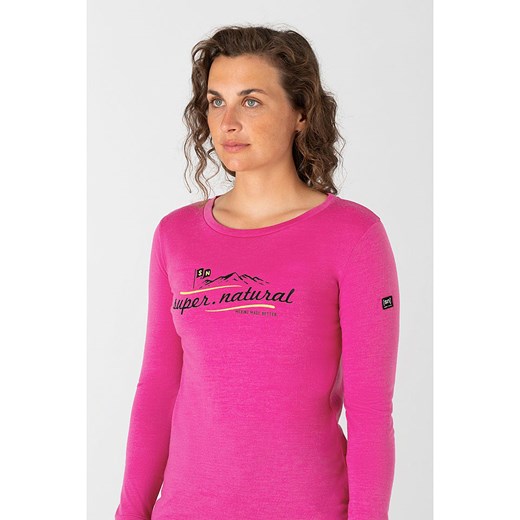Bluzka damska Super.natural różowa z okrągłym dekoltem na wiosnę z napisami z długim rękawem 