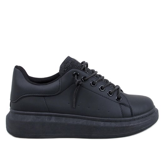 Sneakersy na koturnie Brans All Black czarne ze sklepu ButyModne.pl w kategorii Trampki damskie - zdjęcie 168765146