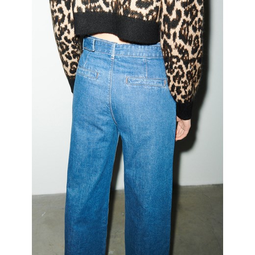 Reserved - Jeansy wide leg z paskiem - granatowy Reserved 44 Reserved
