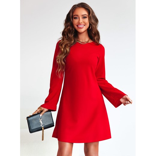 Malinowa trapezowa sukienka z wiązaniem typu kokarda Selio - malinowy Pakuten uniwersalny pakuten.pl promocja