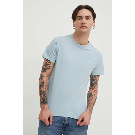 Superdry t-shirt bawełniany męski kolor niebieski gładki ze sklepu ANSWEAR.com w kategorii T-shirty męskie - zdjęcie 168775598