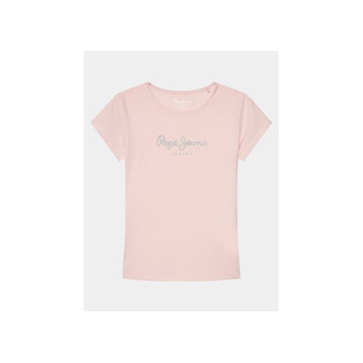 Pepe Jeans T-Shirt Hana Glitter PG503064 Różowy Slim Fit ze sklepu MODIVO w kategorii Bluzki dziewczęce - zdjęcie 168787916