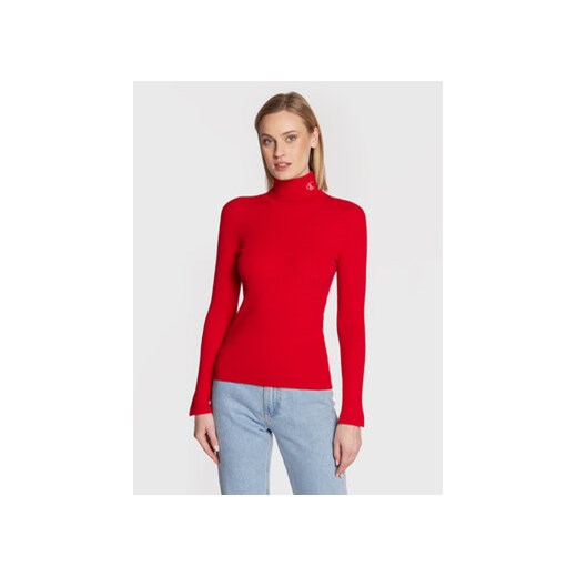 Calvin Klein Jeans Golf J20J219779 Czerwony Slim Fit ze sklepu MODIVO w kategorii Swetry damskie - zdjęcie 168788376