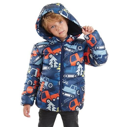 Denokids Kurtka pikowana &quot;Vehicles&quot; w kolorze granatowym Denokids 116 promocja Limango Polska