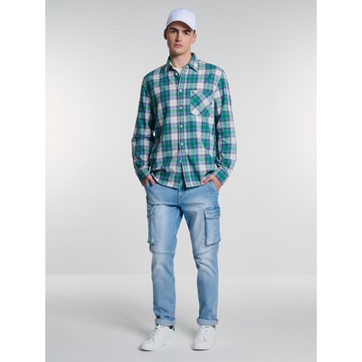Koszula męska w zieloną kratę bawełniana Griners 301 ze sklepu Big Star w kategorii Koszule męskie - zdjęcie 168794705