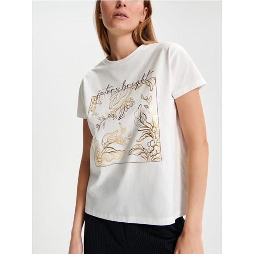Sinsay - Koszulka z nadrukiem - kremowy ze sklepu Sinsay w kategorii Bluzki damskie - zdjęcie 168798757