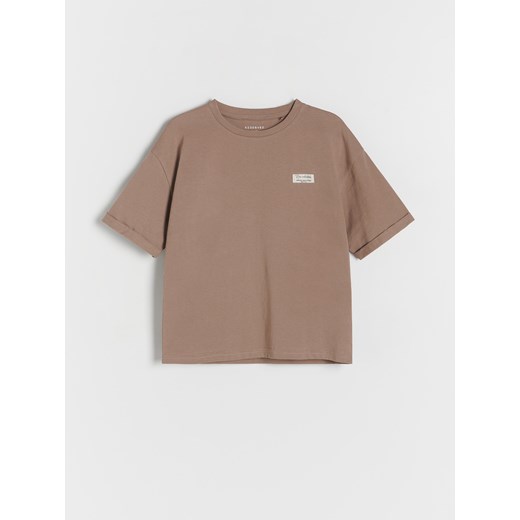 Reserved - T-shirt oversize z naszywką - brązowy Reserved 170 (13-14 lat) Reserved