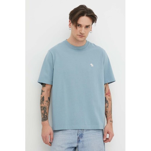 Abercrombie &amp; Fitch t-shirt bawełniany męski kolor niebieski gładki ze sklepu ANSWEAR.com w kategorii T-shirty męskie - zdjęcie 168813469