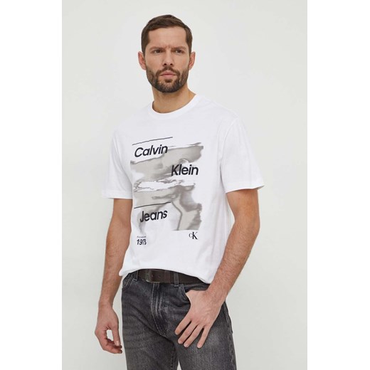 Calvin Klein Jeans t-shirt bawełniany męski kolor biały z nadrukiem ze sklepu ANSWEAR.com w kategorii T-shirty męskie - zdjęcie 168813547