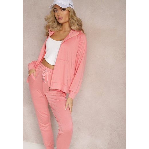 Różowy Komplet Dresowy z Bawełny Dresowe Spodnie i Bluza z Golfem na Suwak Sufinia ze sklepu Renee odzież w kategorii Dresy damskie - zdjęcie 168814635