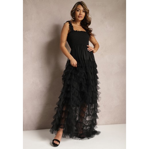 Czarna Koktajlowa Sukienka Maxi z Tiulowymi Falbankami Amiusa ze sklepu Renee odzież w kategorii Sukienki - zdjęcie 168814816