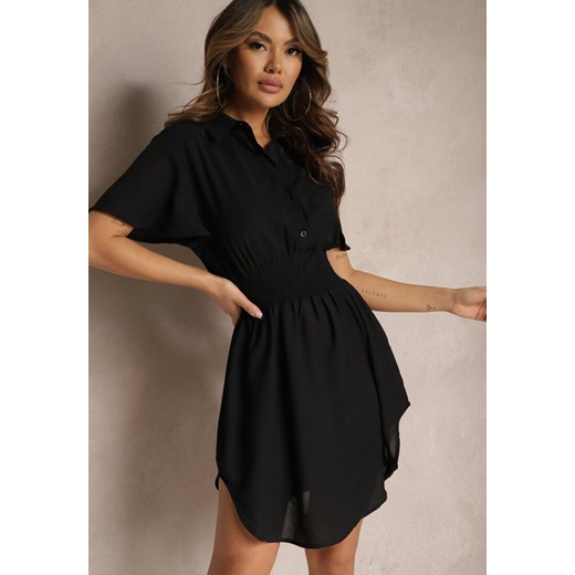 Czarna Wiskozowa Sukienka Mini z Koszulową Górą o Rozkloszowanym Kroju Lerinka ze sklepu Renee odzież w kategorii Sukienki - zdjęcie 168815365