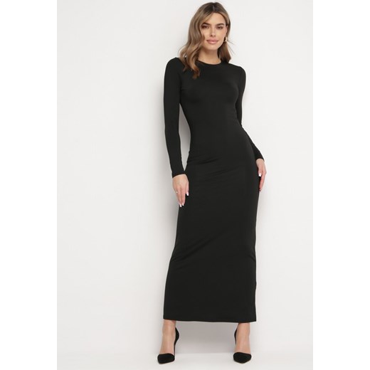 Czarna Dopasowana Sukienka Maxi z Długimi Rękawami Ovira ze sklepu Born2be Odzież w kategorii Sukienki - zdjęcie 168816026