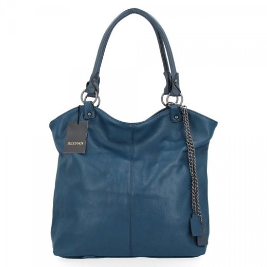 Torebka Damska Shopper Bag XL firmy Hernan Granatowa/Czarna Hernan One Size okazyjna cena torbs.pl