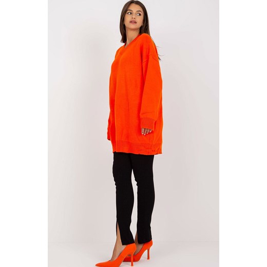 Długi sweter damski pomarańczowy LC-SW-0341.38P, Kolor pomarańczowy, Rozmiar one Primodo.com one size Primodo