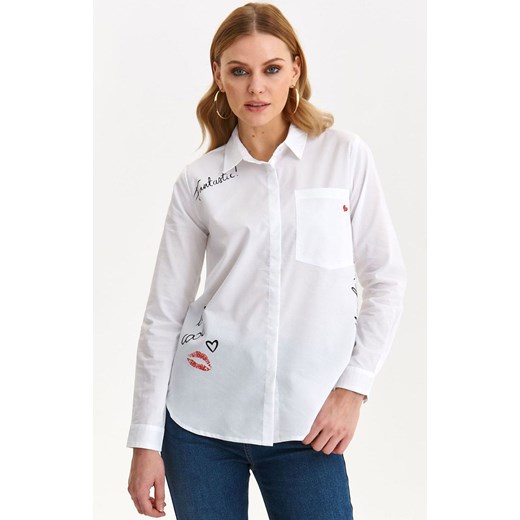 Biała koszula damska z nadrukiem SKL3488, Kolor biały-wzór, Rozmiar 34, Top Top Secret 44 Primodo