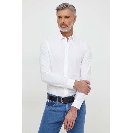 Calvin Klein Jeans koszula męska kolor beżowy slim z kołnierzykiem klasycznym ze sklepu ANSWEAR.com w kategorii Koszule męskie - zdjęcie 168841157