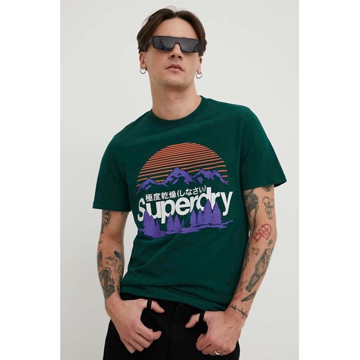 Superdry t-shirt bawełniany męski kolor zielony z nadrukiem ze sklepu ANSWEAR.com w kategorii T-shirty męskie - zdjęcie 168841588