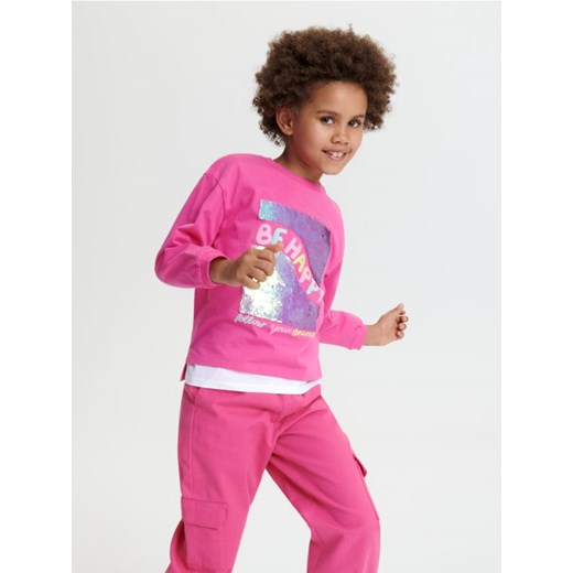 Sinsay - Koszulka z cekinami - różowy ze sklepu Sinsay w kategorii Bluzki dziewczęce - zdjęcie 168845027