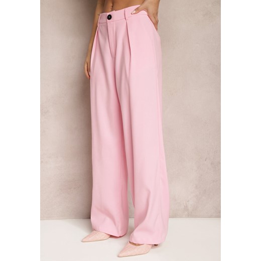 Różowe Garniturowe Spodnie z Szerokimi Nogawkami i Wysokim Stanem Herdda ze sklepu Renee odzież w kategorii Spodnie damskie - zdjęcie 168846689