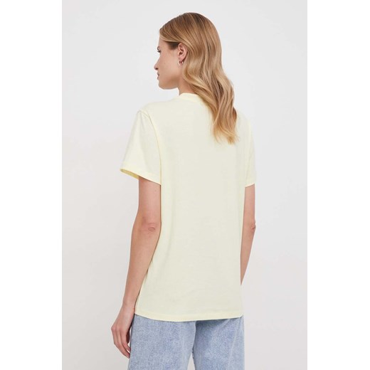 Bluzka damska żółta Calvin Klein bawełniana z krótkim rękawem z okrągłym dekoltem 