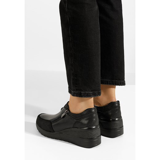 Czarne sneakersy damskie na koturnie Asena Zapatos 40 wyprzedaż Zapatos